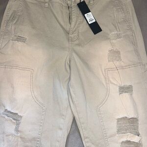 Fashion Nova Men's Beige Distressed Jeans